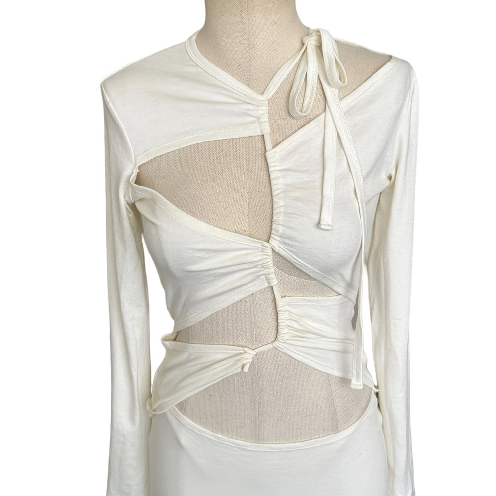 Nwt Sid Neigum Italian Knit Tension Cut Out Midi Dress In Cream Medium — image 6 of 8